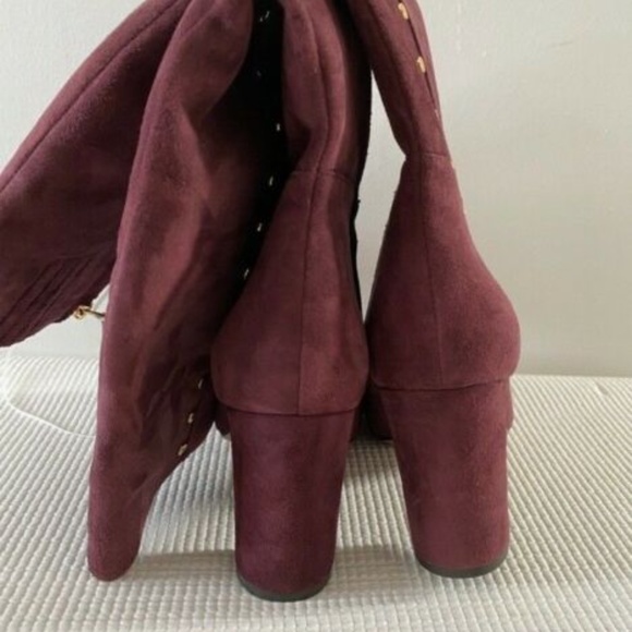 Ralph Lauren Suede Tall Boots Burgundy Atherton - Picture 6 of 7